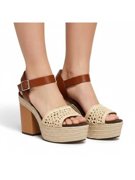Castaner Shoes - CASTAÑER Leather Colorblock Neutral Pattern Chunky Block Heel Sandals